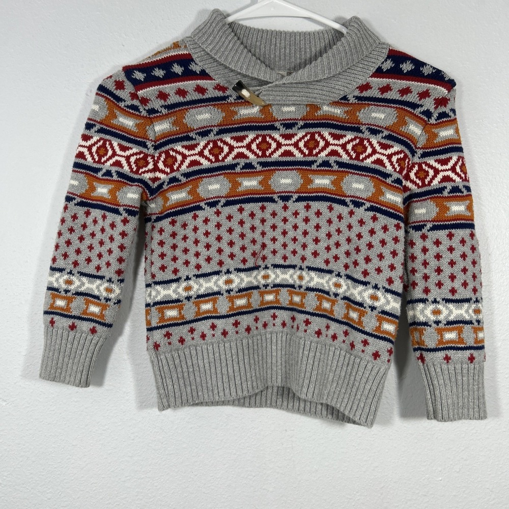 OshKosh 4T Boys Cardigan Sweater Fair Isle Ribbed Shawlā Collar Winter Holiday